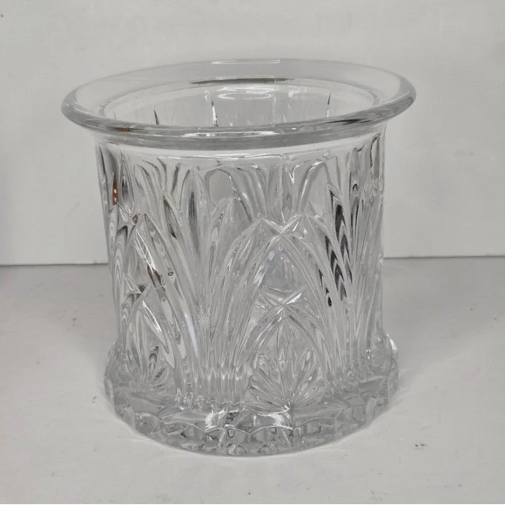 Vintage Cut Crystal Glass Ice Bucket Vase Clear Heavy‎ Starburst Design Large